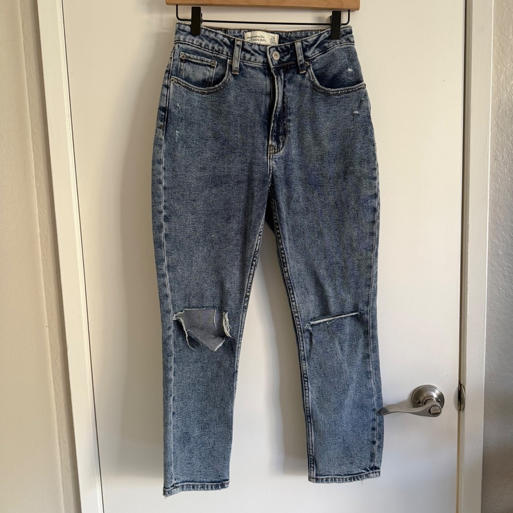 Abercrombie & Fitch A&P Mom Jean Acid Wash Distressed Size 24 Streetwear Y2K
